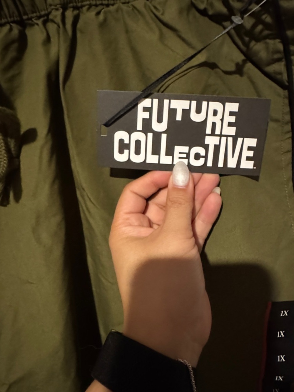 Size 1X Future Collective Olive Drawstring Pants - Picture 2 of 4